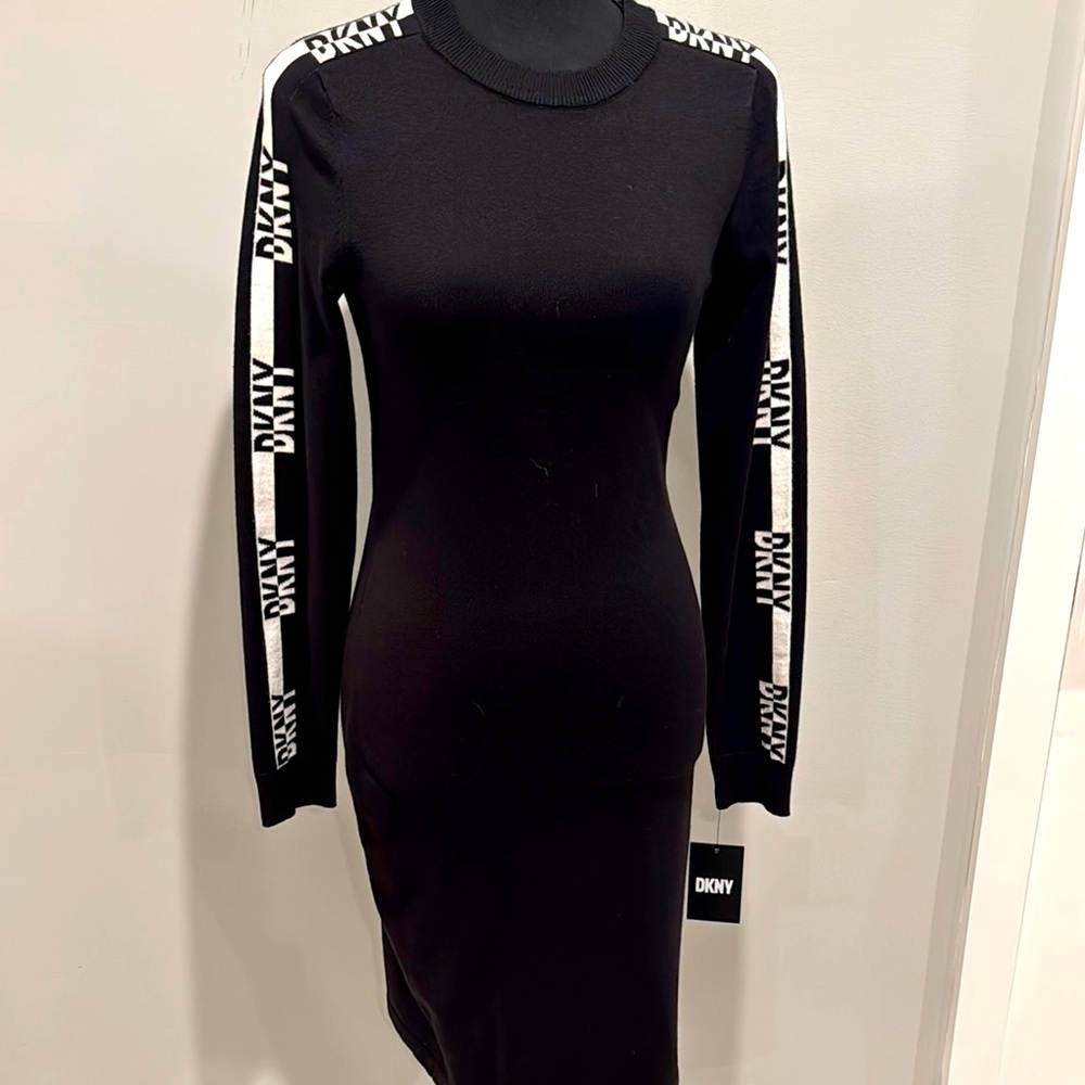 DKNY Black Logo Sleeve Dress